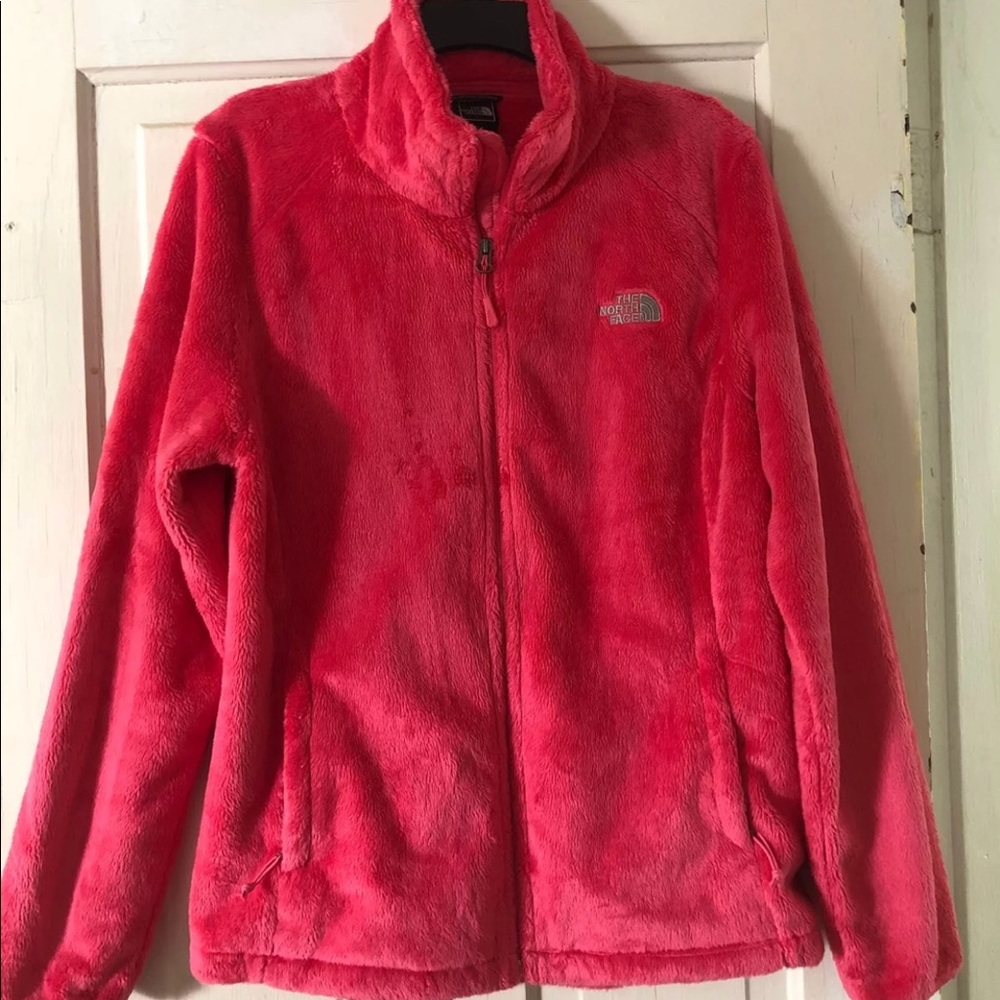 Fuzzy pink north face jacket